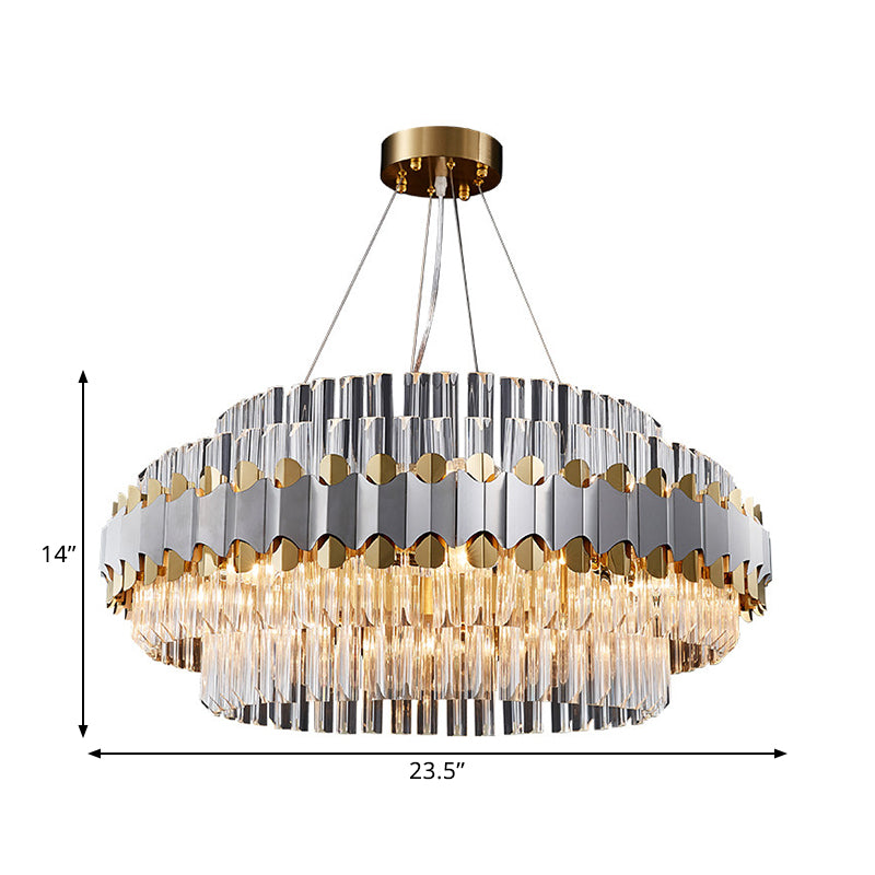 Clear Round Ceiling Pendant Light Modern Crystal Drops 12 Heads Restaurant Chandelier Lamp in Gold Clearhalo 'Ceiling Lights' 'Chandeliers' 'Clear' 'Industrial' 'Modern Chandeliers' 'Modern' 'Tiffany' 'Traditional Chandeliers' Lighting' 1399880