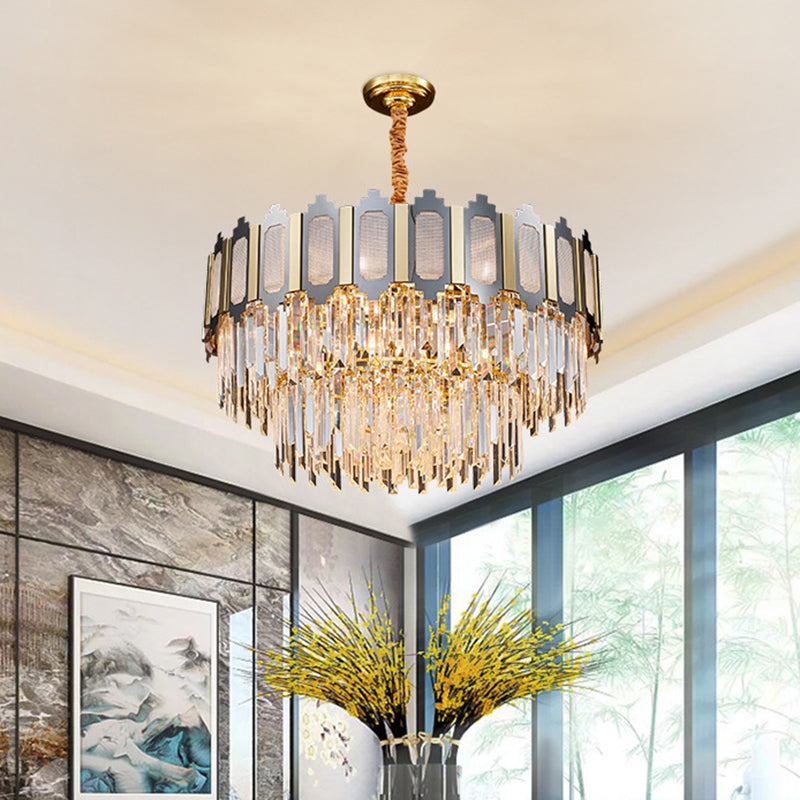 10 Bulbs Crystal Prisms Chandelier Lamp Contemporary Clear Circular Dinning Hall Suspension Lighting Clearhalo 'Ceiling Lights' 'Chandeliers' 'Clear' 'Industrial' 'Modern Chandeliers' 'Modern' 'Tiffany' 'Traditional Chandeliers' Lighting' 1399882