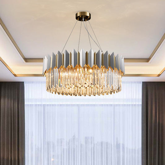 Contemporary Round Ceiling Pendant 8 Heads Clear Crystal Prisms Chandelier Light Fixture in Gold Clear Clearhalo 'Ceiling Lights' 'Chandeliers' 'Clear' 'Industrial' 'Modern Chandeliers' 'Modern' 'Tiffany' 'Traditional Chandeliers' Lighting' 1399885