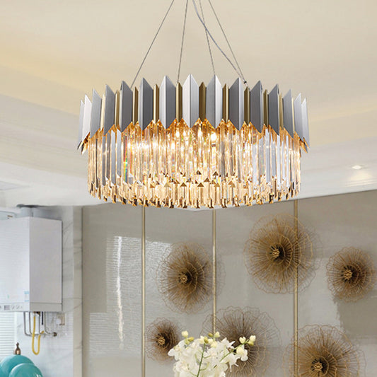 Contemporary Round Ceiling Pendant 8 Heads Clear Crystal Prisms Chandelier Light Fixture in Gold Clearhalo 'Ceiling Lights' 'Chandeliers' 'Clear' 'Industrial' 'Modern Chandeliers' 'Modern' 'Tiffany' 'Traditional Chandeliers' Lighting' 1399886