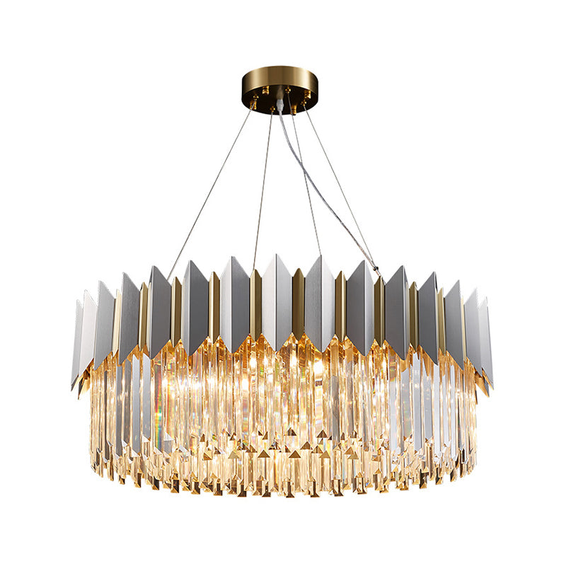 Contemporary Round Ceiling Pendant 8 Heads Clear Crystal Prisms Chandelier Light Fixture in Gold Clearhalo 'Ceiling Lights' 'Chandeliers' 'Clear' 'Industrial' 'Modern Chandeliers' 'Modern' 'Tiffany' 'Traditional Chandeliers' Lighting' 1399887