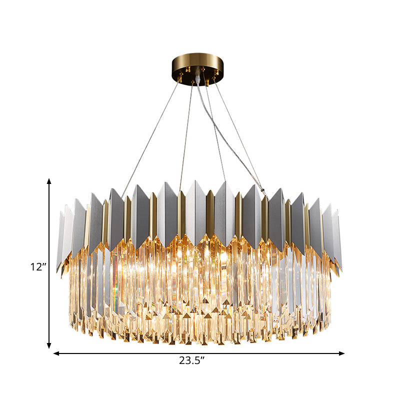 Contemporary Round Ceiling Pendant 8 Heads Clear Crystal Prisms Chandelier Light Fixture in Gold Clearhalo 'Ceiling Lights' 'Chandeliers' 'Clear' 'Industrial' 'Modern Chandeliers' 'Modern' 'Tiffany' 'Traditional Chandeliers' Lighting' 1399888