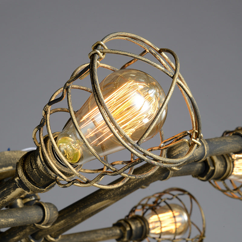 Bronze Twisted Pipe Close to Ceiling Lamp with Cage Shade Antique Style Metal 8-Light Indoor Ceiling Lighting Clearhalo 'Ceiling Lights' 'Close To Ceiling Lights' 'Close to ceiling' 'Semi-flushmount' Lighting' 139991