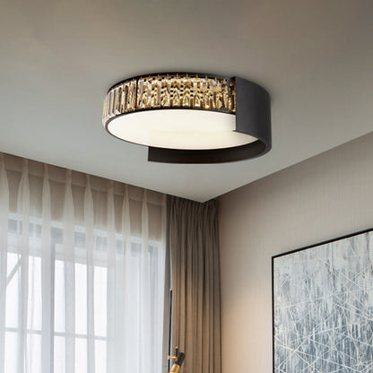 LED Round Flush Mount Modern Black Finish Crystal Blocks Ceiling Lamp in White/Warm Light, 16"/23.5" Wide Black Clearhalo 'Ceiling Lights' 'Close To Ceiling Lights' 'Close to ceiling' 'Flush mount' Lighting' 1399968