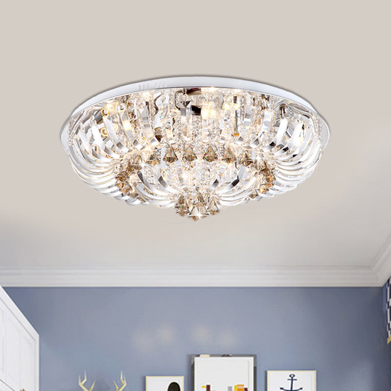 Clear LED Flush Mount Lamp Modern Crystal Stands and Draping Bowl Light Fixture in White/Warm Light, 27"/31.5" Width - Clear - Clearhalo - 'Ceiling Lights' - 'Close To Ceiling Lights' - 'Close to ceiling' - 'Flush mount' - Lighting' - 1399973