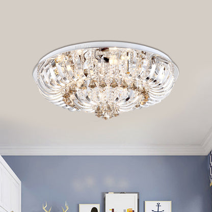 Clear LED Flush Mount Lamp Modern Crystal Stands and Draping Bowl Light Fixture in White/Warm Light, 27"/31.5" Width Clear Clearhalo 'Ceiling Lights' 'Close To Ceiling Lights' 'Close to ceiling' 'Flush mount' Lighting' 1399973