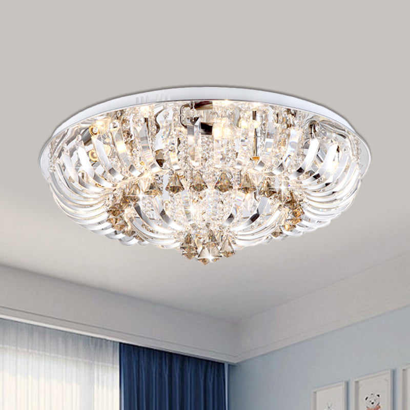 Clear LED Flush Mount Lamp Modern Crystal Stands and Draping Bowl Light Fixture in White/Warm Light, 27"/31.5" Width - Clearhalo - 'Ceiling Lights' - 'Close To Ceiling Lights' - 'Close to ceiling' - 'Flush mount' - Lighting' - 1399974
