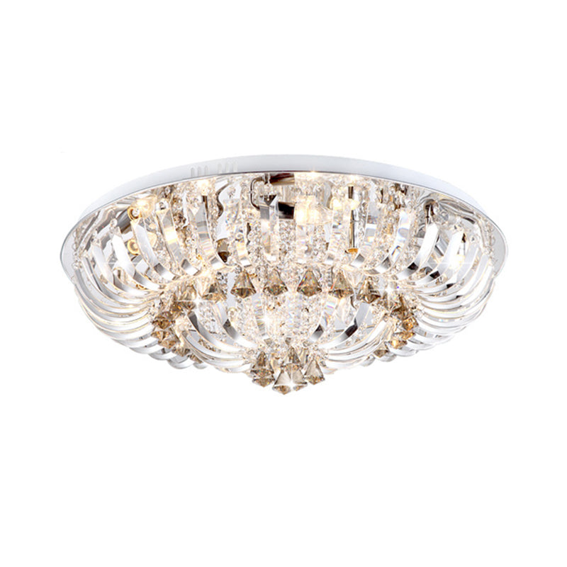 Clear LED Flush Mount Lamp Modern Crystal Stands and Draping Bowl Light Fixture in White/Warm Light, 27"/31.5" Width - Clearhalo - 'Ceiling Lights' - 'Close To Ceiling Lights' - 'Close to ceiling' - 'Flush mount' - Lighting' - 1399975