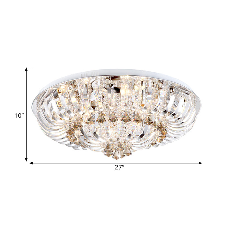 Clear LED Flush Mount Lamp Modern Crystal Stands and Draping Bowl Light Fixture in White/Warm Light, 27"/31.5" Width - Clearhalo - 'Ceiling Lights' - 'Close To Ceiling Lights' - 'Close to ceiling' - 'Flush mount' - Lighting' - 1399976