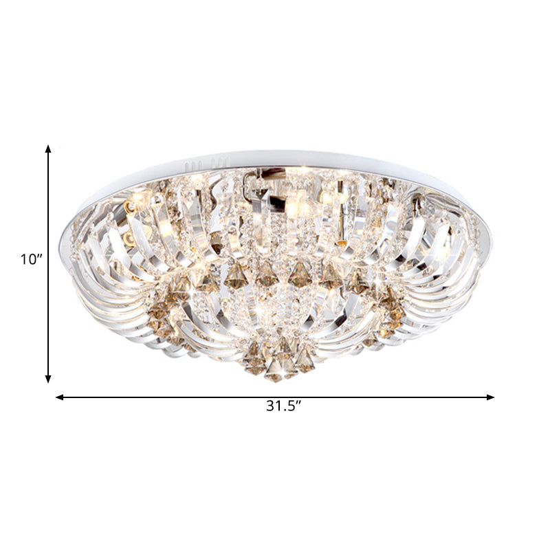 Clear LED Flush Mount Lamp Modern Crystal Stands and Draping Bowl Light Fixture in White/Warm Light, 27"/31.5" Width - Clearhalo - 'Ceiling Lights' - 'Close To Ceiling Lights' - 'Close to ceiling' - 'Flush mount' - Lighting' - 1399977