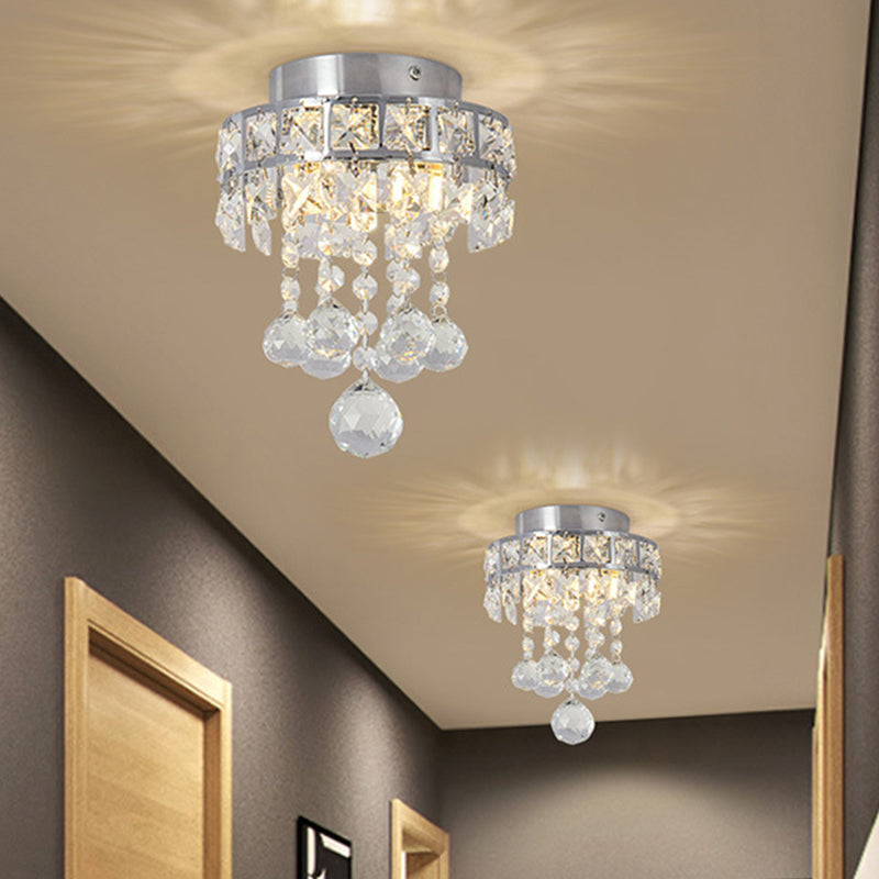 Ring Frame Clear Crystal Draping Ceiling Fixture Contemporary 1 Head Parlour Semi Flush Light in Silver Clear Clearhalo 'Ceiling Lights' 'Close To Ceiling Lights' 'Close to ceiling' 'Semi-flushmount' Lighting' 1400011