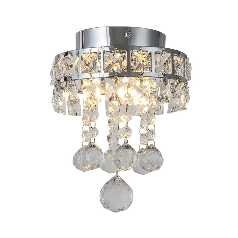 Ring Frame Clear Crystal Draping Ceiling Fixture Contemporary 1 Head Parlour Semi Flush Light in Silver Clearhalo 'Ceiling Lights' 'Close To Ceiling Lights' 'Close to ceiling' 'Semi-flushmount' Lighting' 1400013
