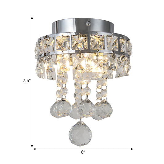 Ring Frame Clear Crystal Draping Ceiling Fixture Contemporary 1 Head Parlour Semi Flush Light in Silver Clearhalo 'Ceiling Lights' 'Close To Ceiling Lights' 'Close to ceiling' 'Semi-flushmount' Lighting' 1400014