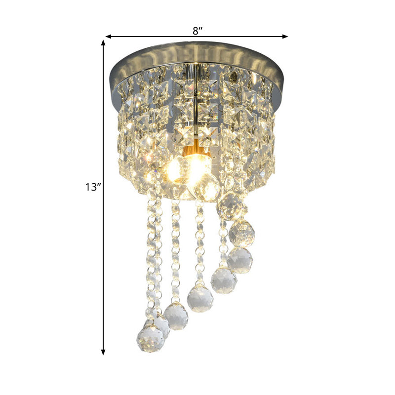 1 Bulb Flush Mount Lamp Modern Round Clear Crystal Strands Spiral Light Fixture Ceiling Clearhalo 'Ceiling Lights' 'Close To Ceiling Lights' 'Close to ceiling' 'Flush mount' Lighting' 1400026