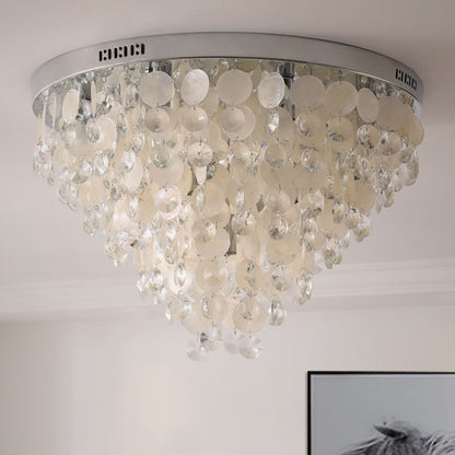 Clear 12 Bulbs Flush Mount Lamp Modern Crystal and Shell Stands Tapered Ceiling Mounted Light Clear Clearhalo 'Ceiling Lights' 'Close To Ceiling Lights' 'Close to ceiling' 'Flush mount' Lighting' 1400054