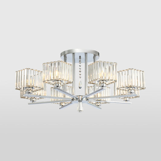 6/8 Bulbs Semi Flush Chandelier with Radial Design Modern Clear Crystal Cubic Shade Ceiling Lighting Clearhalo 'Ceiling Lights' 'Close To Ceiling Lights' 'Close to ceiling' 'Semi-flushmount' Lighting' 1400085