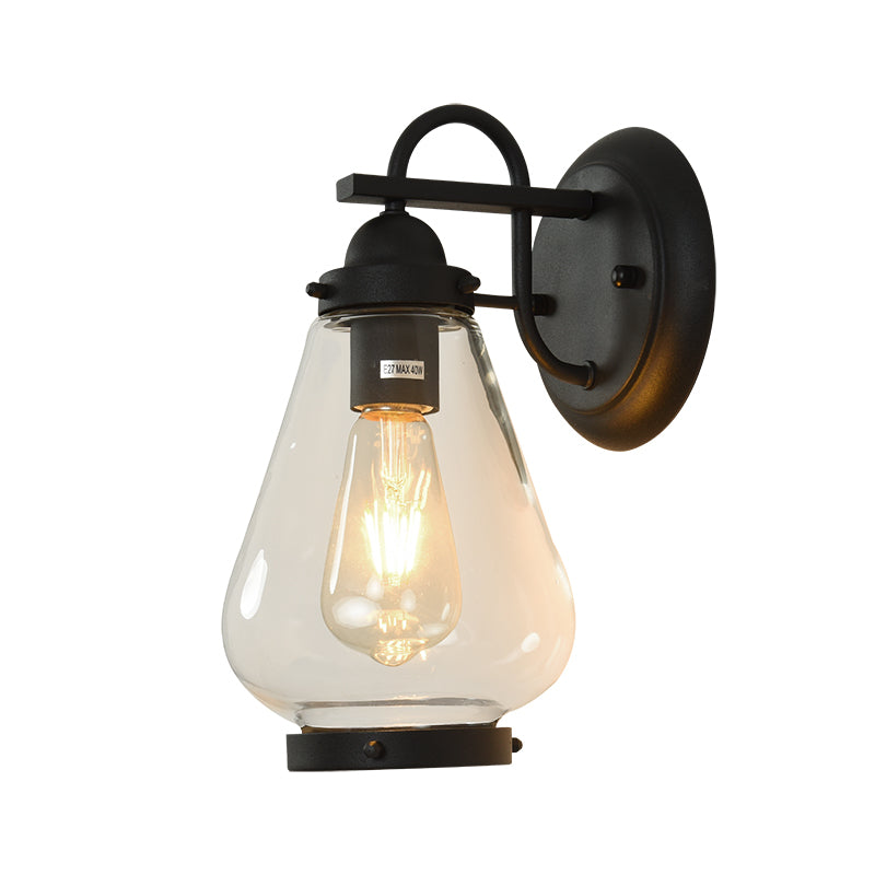 Clear Glass Black Sconce Light Cone 1-Light Industrial Wall Lamp Fixture for Porch Clearhalo 'Cast Iron' 'Glass' 'Industrial wall lights' 'Industrial' 'Middle century wall lights' 'Modern' 'Tiffany' 'Traditional wall lights' 'Wall Lamps & Sconces' 'Wall Lights' Lighting' 140010