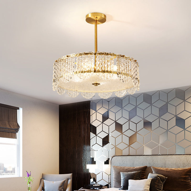 4 Heads Clear Crystal Blocks Semi Flush Contemporary Gold Round Bedroom Ceiling Mounted Fixture Clear Clearhalo 'Ceiling Lights' 'Close To Ceiling Lights' 'Close to ceiling' 'Semi-flushmount' Lighting' 1400119