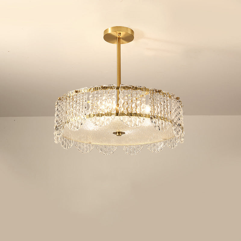 4 Heads Clear Crystal Blocks Semi Flush Contemporary Gold Round Bedroom Ceiling Mounted Fixture Clearhalo 'Ceiling Lights' 'Close To Ceiling Lights' 'Close to ceiling' 'Semi-flushmount' Lighting' 1400120