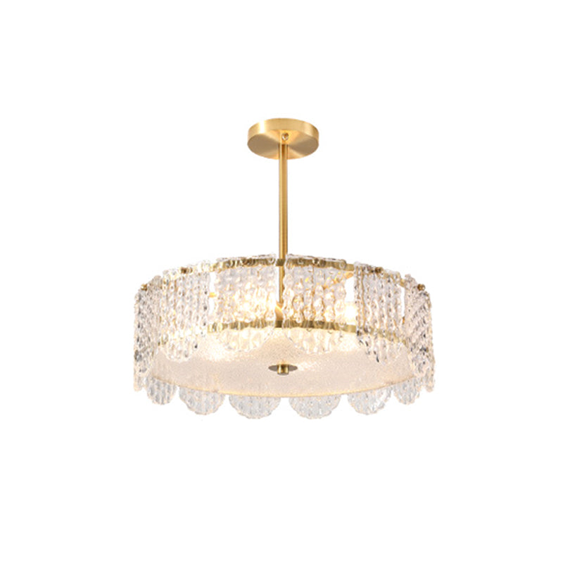 4 Heads Clear Crystal Blocks Semi Flush Contemporary Gold Round Bedroom Ceiling Mounted Fixture Clearhalo 'Ceiling Lights' 'Close To Ceiling Lights' 'Close to ceiling' 'Semi-flushmount' Lighting' 1400121