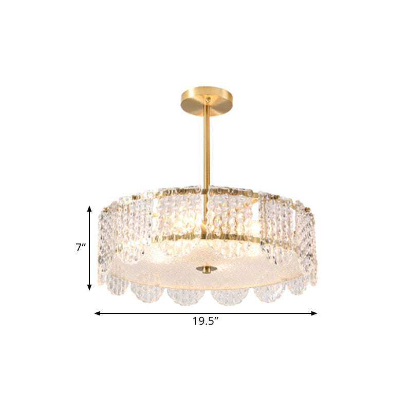 4 Heads Clear Crystal Blocks Semi Flush Contemporary Gold Round Bedroom Ceiling Mounted Fixture Clearhalo 'Ceiling Lights' 'Close To Ceiling Lights' 'Close to ceiling' 'Semi-flushmount' Lighting' 1400122