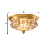 Gold 2 Bulbs Flush Mount Lamp Modern Crystal Striped Shade Bowl Ceiling Lighting with Metal Spear