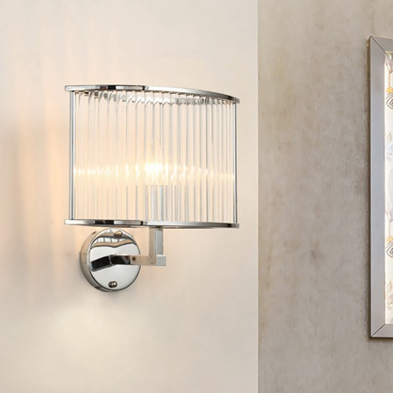1 Bulb Oblong Wall Lamp Modern Silver Finish Clear Crystal Tube Shade Wall Sconce Lighting Clear Clearhalo 'Modern wall lights' 'Modern' 'Wall Lamps & Sconces' 'Wall Lights' Lighting' 1400199