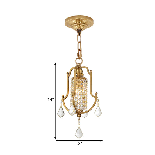 1 Head Swag Lamp Contemporary Lantern Frame Clear Crystal Draping Pendant Lighting in Gold Clearhalo 'Ceiling Lights' 'Modern Pendants' 'Modern' 'Pendant Lights' 'Pendants' Lighting' 1400222
