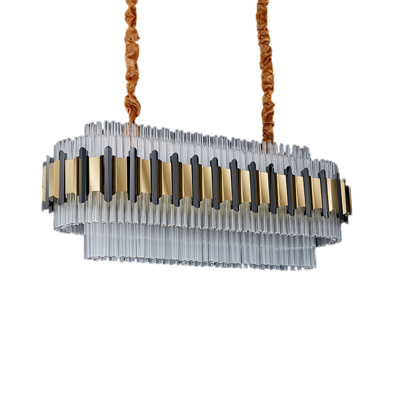 LED Island Chandelier Contemporary Oval Shape Clear Glass Tubes Hanging Ceiling Lamp in Gold Clearhalo 'Ceiling Lights' 'Island Lights' Lighting' 1400228