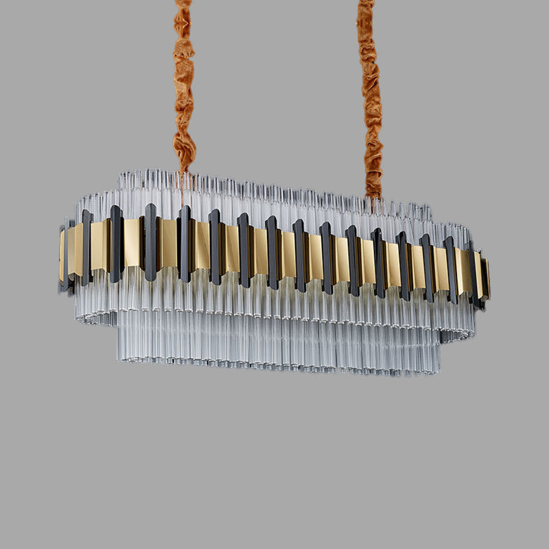 LED Island Chandelier Contemporary Oval Shape Clear Glass Tubes Hanging Ceiling Lamp in Gold Clearhalo 'Ceiling Lights' 'Island Lights' Lighting' 1400229