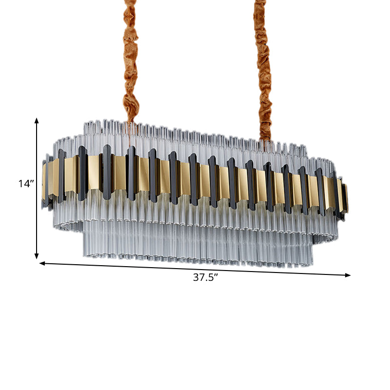 LED Island Chandelier Contemporary Oval Shape Clear Glass Tubes Hanging Ceiling Lamp in Gold Clearhalo 'Ceiling Lights' 'Island Lights' Lighting' 1400230