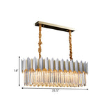 Silver Finish 10 Bulbs Island Light Contemporary Crystal Prisms Oval Rectangle Pendant Lighting Clearhalo 'Ceiling Lights' 'Island Lights' Lighting' 1400242