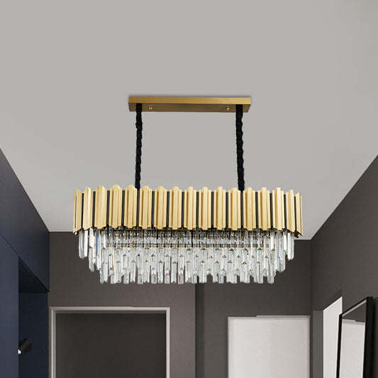 Crystal Prismatic Gold Finish Hanging Lamp Oval 10 Heads Contemporary Island Pendant Light Gold Clearhalo 'Ceiling Lights' 'Island Lights' Lighting' 1400243