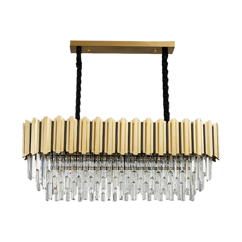 Crystal Prismatic Gold Finish Hanging Lamp Oval 10 Heads Contemporary Island Pendant Light Clearhalo 'Ceiling Lights' 'Island Lights' Lighting' 1400244