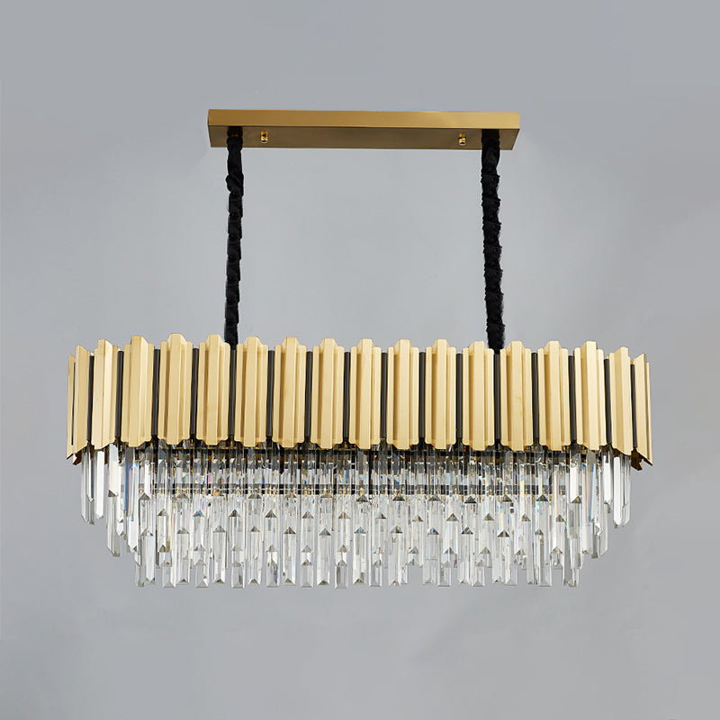 Crystal Prismatic Gold Finish Hanging Lamp Oval 10 Heads Contemporary Island Pendant Light Clearhalo 'Ceiling Lights' 'Island Lights' Lighting' 1400245