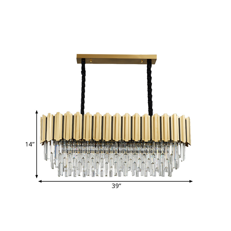 Crystal Prismatic Gold Finish Hanging Lamp Oval 10 Heads Contemporary Island Pendant Light Clearhalo 'Ceiling Lights' 'Island Lights' Lighting' 1400246