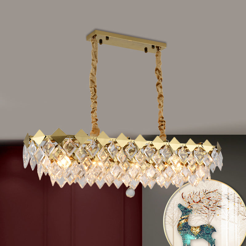 10 Bulbs Oval Island Chandelier Modern Gold Finish Clear Rhombic Crystal Ceiling Light Fixture Clearhalo 'Ceiling Lights' 'Island Lights' Lighting' 1400248