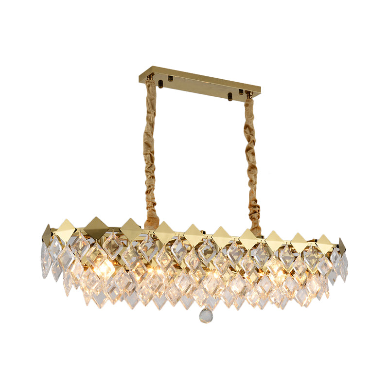 10 Bulbs Oval Island Chandelier Modern Gold Finish Clear Rhombic Crystal Ceiling Light Fixture Clearhalo 'Ceiling Lights' 'Island Lights' Lighting' 1400249