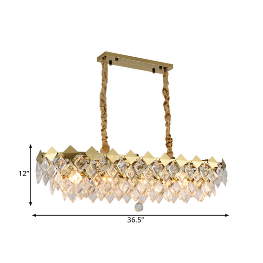 10 Bulbs Oval Island Chandelier Modern Gold Finish Clear Rhombic Crystal Ceiling Light Fixture Clearhalo 'Ceiling Lights' 'Island Lights' Lighting' 1400250