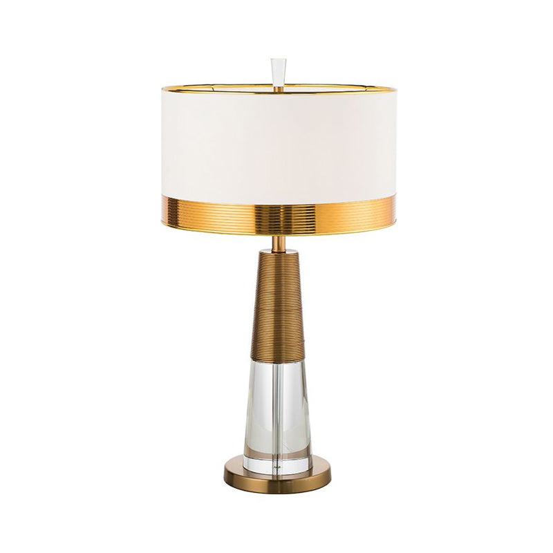 1 Head Table Lamp Contemporary Drum Fabric Shade Nightstand Light in White with Clear Crystal Base Clearhalo 'Lamps' 'Table Lamps' Lighting' 1400253