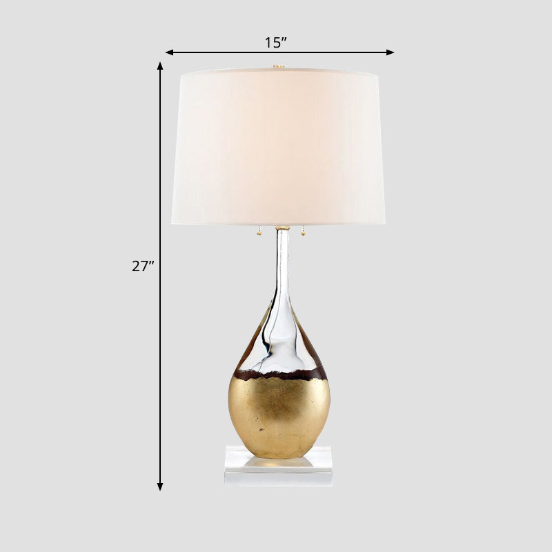 Barrel Fabric Shade Table Light Modern 1 Bulb Bedchamber Crystal Night Table Lamp in White Clearhalo 'Lamps' 'Table Lamps' Lighting' 1400257