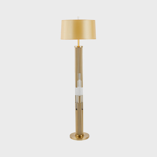 Gold 1 Bulb Floor Light Contemporary Barrel Fabric Shade Floor Reading Lamp with Crystal Tubes Stand Clearhalo 'Floor Lamps' 'Lamps' Lighting' 1400265