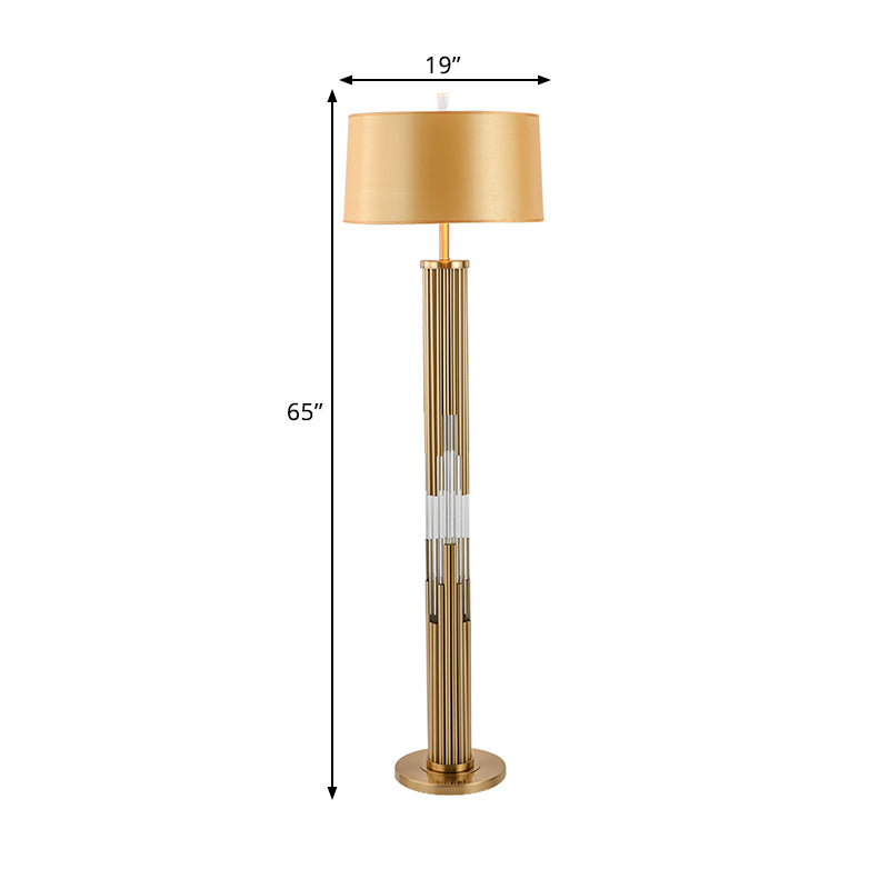 Gold 1 Bulb Floor Light Contemporary Barrel Fabric Shade Floor Reading Lamp with Crystal Tubes Stand Clearhalo 'Floor Lamps' 'Lamps' Lighting' 1400266