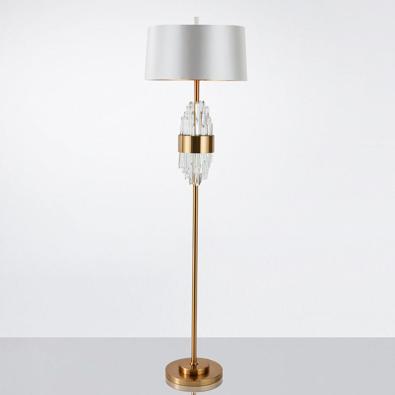 1 Head Barrel Shade Standing Light Modern Brass Finish Fabric Floor Lamp with Metal Base Brass Clearhalo 'Floor Lamps' 'Lamps' Lighting' 1400267