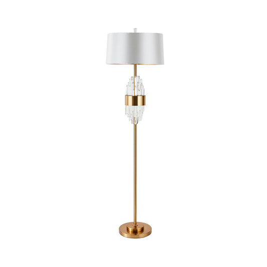 1 Head Barrel Shade Standing Light Modern Brass Finish Fabric Floor Lamp with Metal Base Clearhalo 'Floor Lamps' 'Lamps' Lighting' 1400268