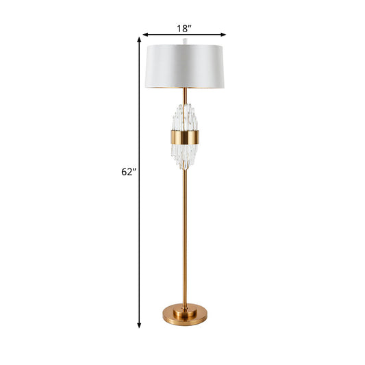 1 Head Barrel Shade Standing Light Modern Brass Finish Fabric Floor Lamp with Metal Base Clearhalo 'Floor Lamps' 'Lamps' Lighting' 1400270