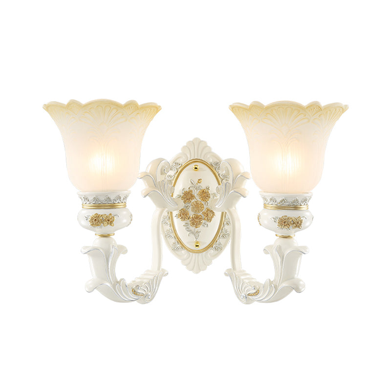 Flared Pattern Glass Sconce Lighting Antiqued 1/2-Light Dining Room Wall Mount Light Fixture in White Clearhalo 'Wall Lamps & Sconces' 'Wall Lights' Lighting' 1400278