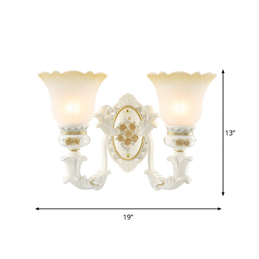 Flared Pattern Glass Sconce Lighting Antiqued 1/2-Light Dining Room Wall Mount Light Fixture in White Clearhalo 'Wall Lamps & Sconces' 'Wall Lights' Lighting' 1400279
