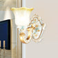 Traditional Flower Wall Mount Lamp 1/2-Head Fading Amber and White Glass Sconce in Gold Clearhalo 'Wall Lamps & Sconces' 'Wall Lights' Lighting' 1400286