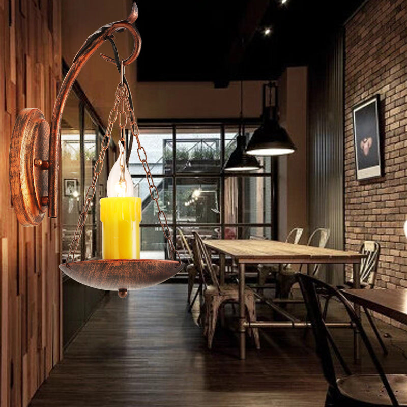 Candle Suspender Wall Light Rustic Lodge Metallic 1 Light Sconce Lighting for Foyer Weathered Copper Clearhalo 'Wall Lamps & Sconces' 'Wall Lights' Lighting' 140029